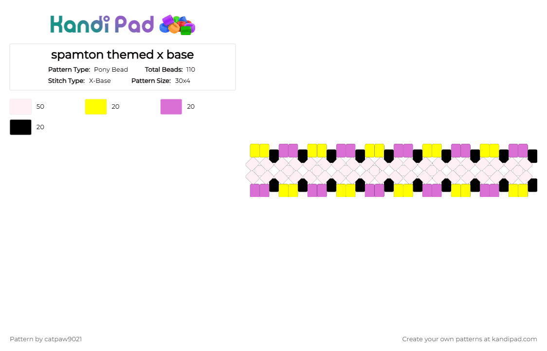 spamton themed x base - Pony Bead Pattern by catpaw9021 on Kandi Pad - yellow,pink