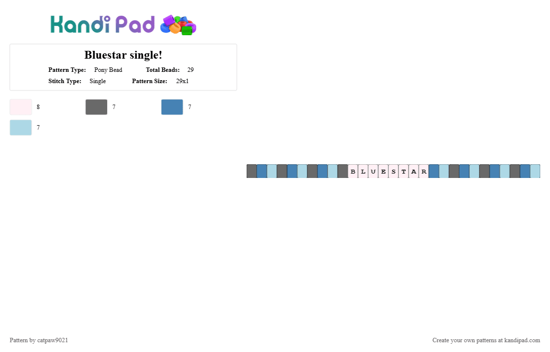 Bluestar single! - Pony Bead Pattern by catpaw9021 on Kandi Pad - gray,blue,light blue