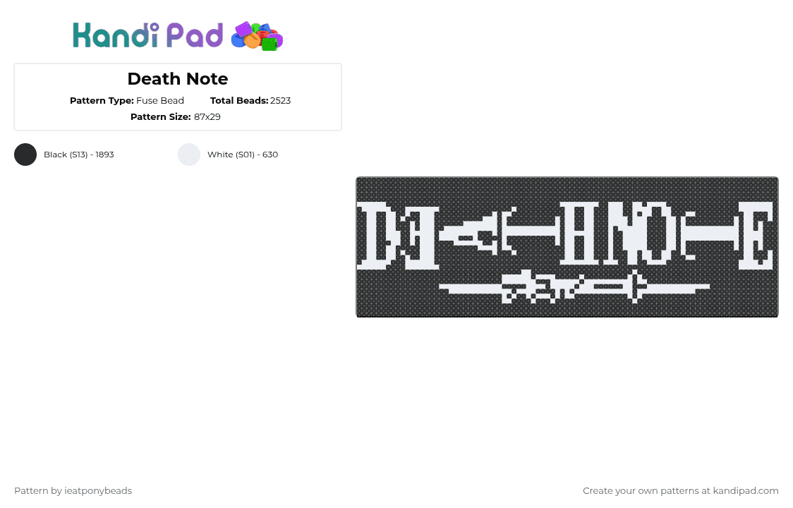 Death Note - Fuse Bead Pattern by ieatponybeads on Kandi Pad - black,death note,dn,light,yagami,l,ryuzaki,misa amane,anime