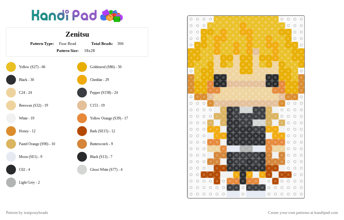 Zenitsu - Fuse Bead Pattern by ieatponybeads on Kandi Pad - beige,orange,yellow,zenitsu agatsuma,kny,demon slayer,nezuko,electric,hashira,anime,sprite