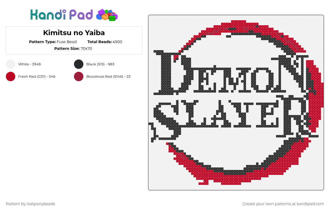 Kimitsu no Yaiba - Fuse Bead Pattern by ieatponybeads on Kandi Pad - white,kny,demon slayer,anime,logo,tanjiro,nezuko,kamado,hashira