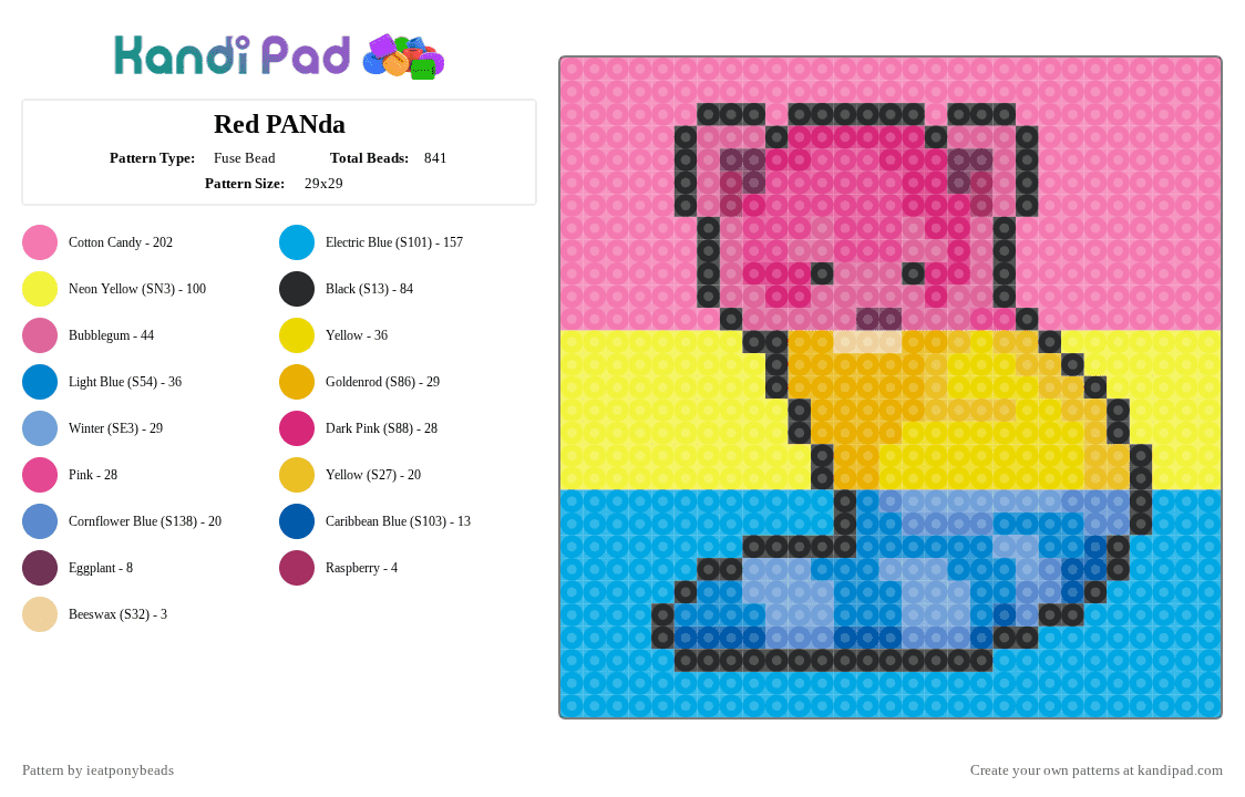 Red PANda - Fuse Bead Pattern by ieatponybeads on Kandi Pad - pink,yellow,light blue,pansexual,pride,red panda,china,animal,cute,flag,japan