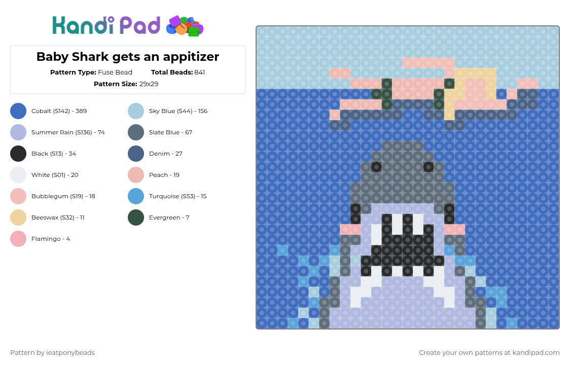 Baby Shark gets an appitizer - Fuse Bead Pattern by ieatponybeads on Kandi Pad - light blue,blue,cotdoceans