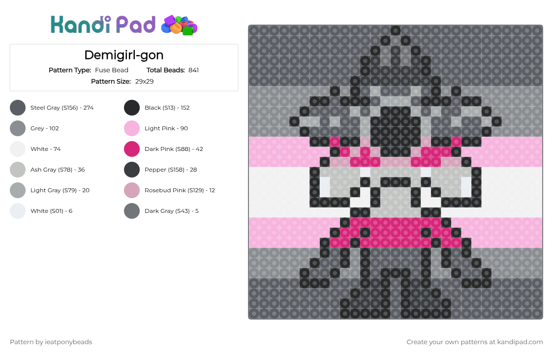 Demigirl-gon - Fuse Bead Pattern by ieatponybeads on Kandi Pad - gray,stranger things,pride,demi girl,demi gorgon,flag,netflix,horror,demigirl