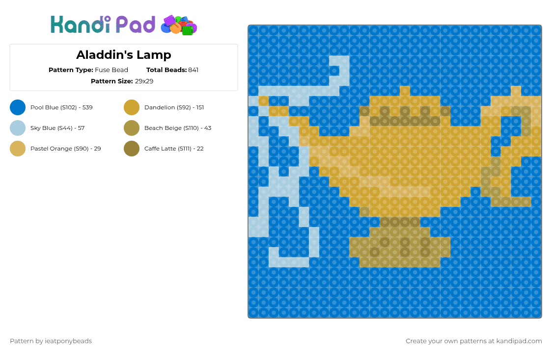 Aladdin\'s Lamp - Fuse Bead Pattern by ieatponybeads on Kandi Pad - blue,cotdlamps,aladdin,disney,magic,movie,jasmine,genie