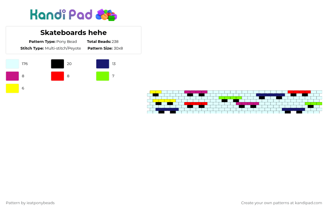 Skateboards hehe - Pony Bead Pattern by ieatponybeads on Kandi Pad - white,pink,purple,red,cotdskateboarding,cotdskateparks
