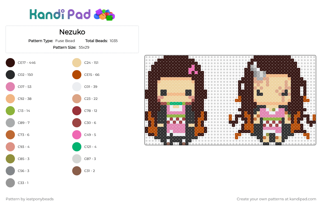 Nezuko - Fuse Bead Pattern by ieatponybeads on Kandi Pad - brown,beige,nezuko,demon,kny,demon slayer,kimitsu no yaiba,daki,tanjiro,giyuu