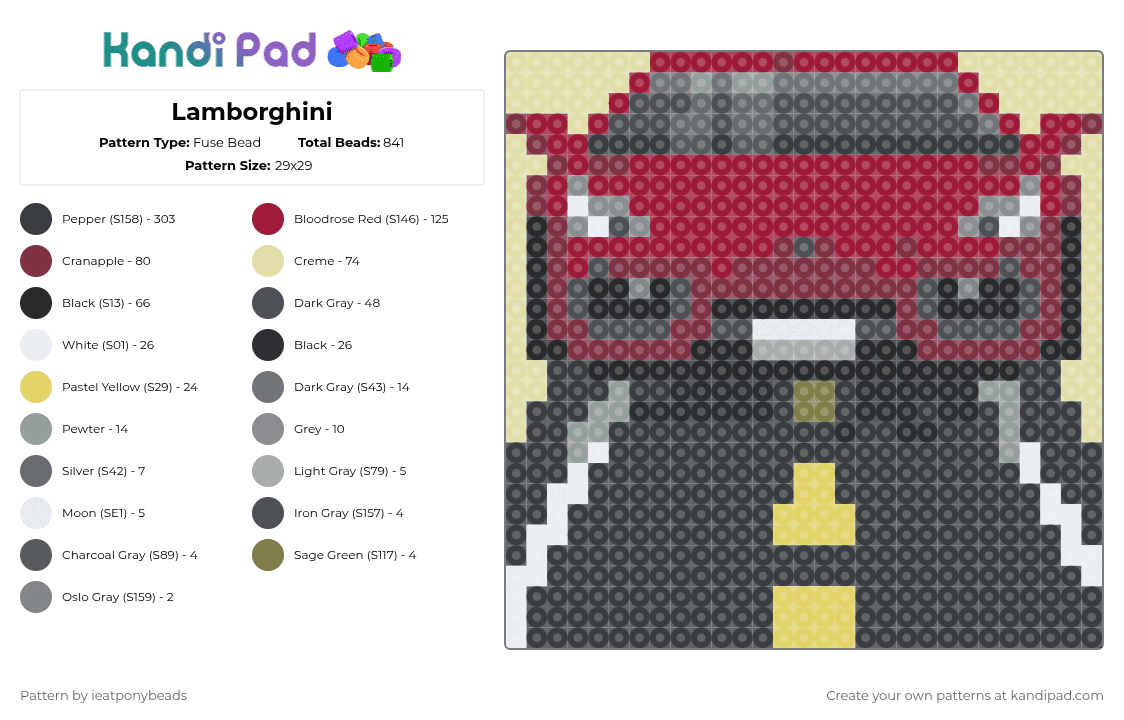 Lamborghini - Fuse Bead Pattern by ieatponybeads on Kandi Pad - black,gray,red,yellow,colorful,cotdclassiccars