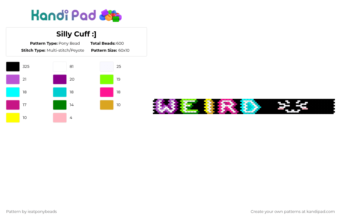 Silly Cuff :] - Pony Bead Pattern by ieatponybeads on Kandi Pad - weird,neon,black,light blue,pink,green