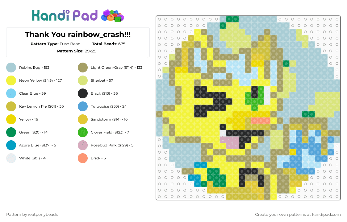 Thank You rainbow_crash!!! - Fuse Bead Pattern by ieatponybeads on Kandi Pad - rainbowcrash,yellow,dog,animal,lemon