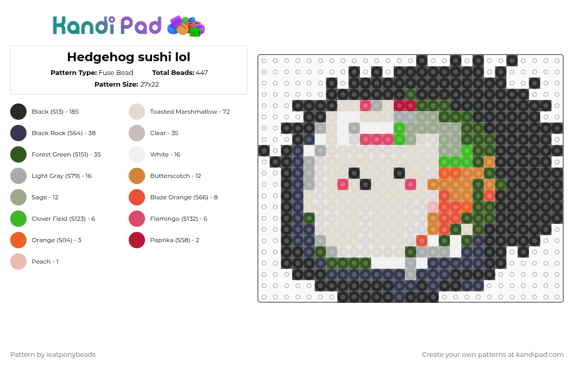 Hedgehog sushi lol - Fuse Bead Pattern by ieatponybeads on Kandi Pad - cotdsushi