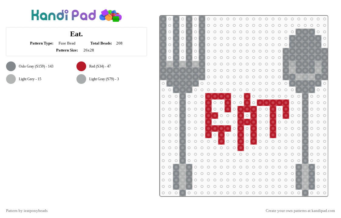 Eat. - Fuse Bead Pattern by ieatponybeads on Kandi Pad - gray,cotdutensils