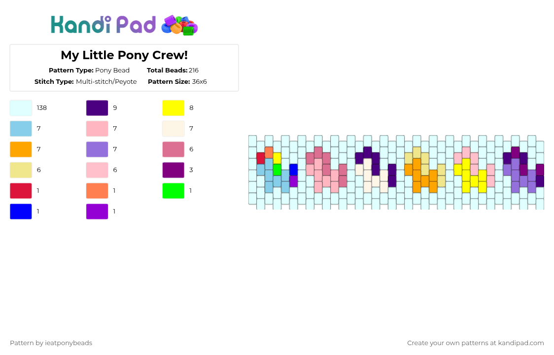 My Little Pony Crew! - Pony Bead Pattern by ieatponybeads on Kandi Pad - white,yellow,purple,pink