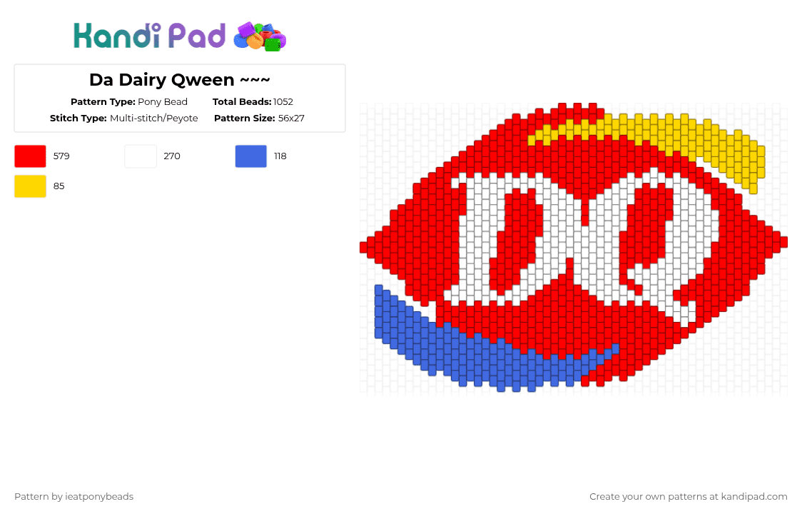 Da Dairy Qween ~~~ - Pony Bead Pattern by ieatponybeads on Kandi Pad - red,cotdicons