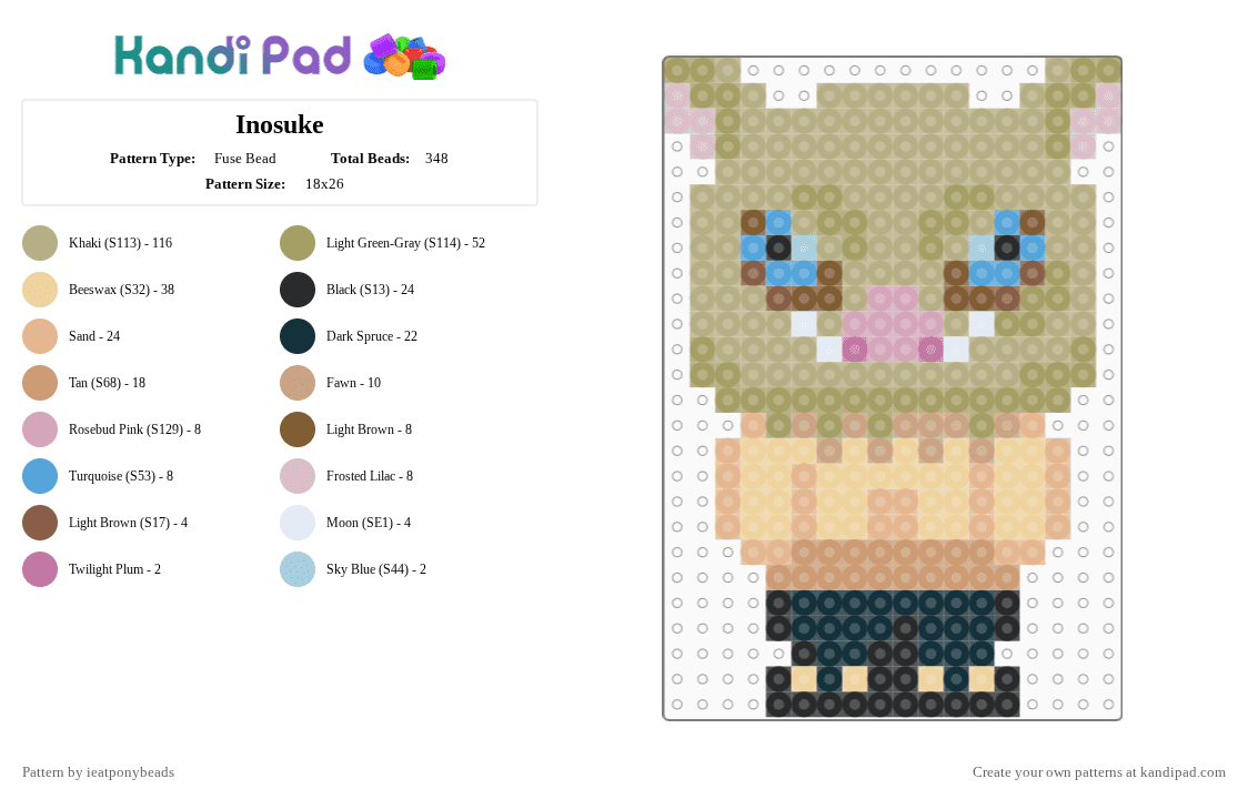 Inosuke - Fuse Bead Pattern by ieatponybeads on Kandi Pad - beige,inosuke hashibira,kny,demon slayer,tanjiro,zenitsu,anime,douma,pig