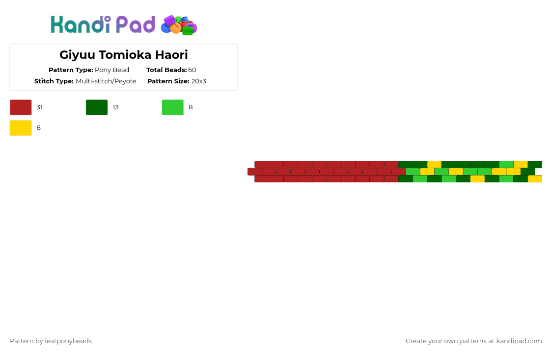Giyuu Tomioka Haori - Pony Bead Pattern by ieatponybeads on Kandi Pad - red,green,kny,demon slayer,hashira,giyu,giyuu,tomioka,water hashira,depressed dude lol