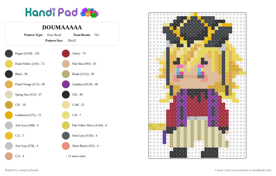 DOUMAAAAA - Fuse Bead Pattern by ieatponybeads on Kandi Pad - red,beige,orange,yellow,kny,douma,demon slayer,upper moon,hashira,shinobu,doma,upper moon 2