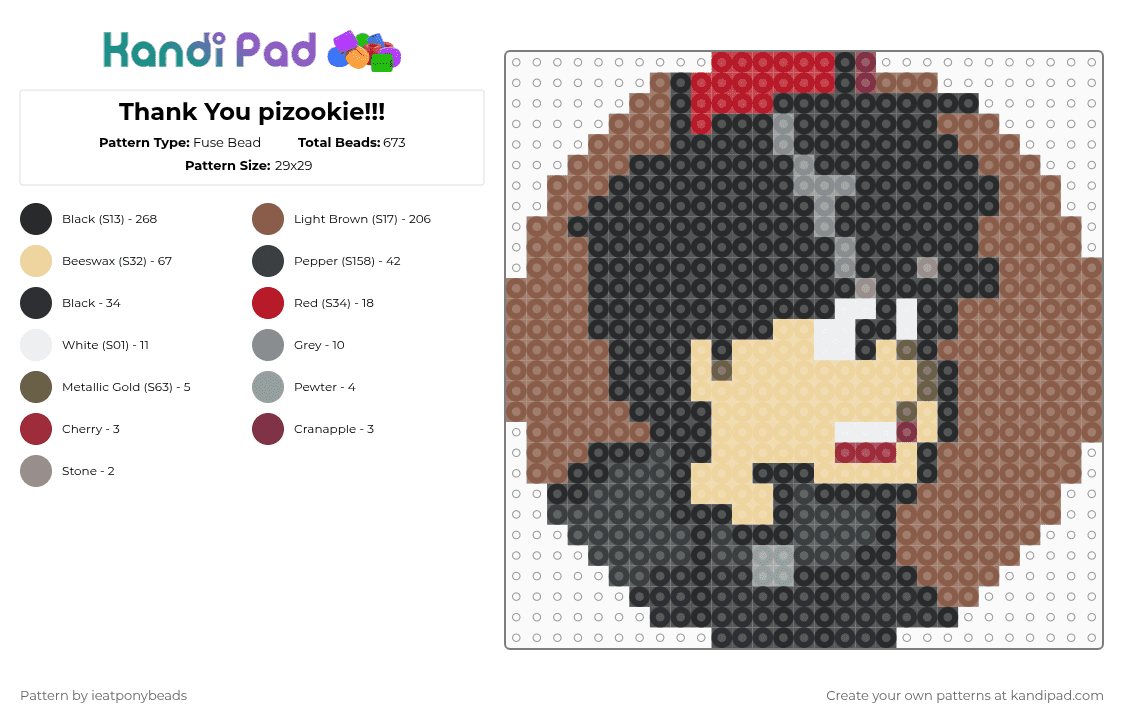 Thank You pizookie!!! - Fuse Bead Pattern by ieatponybeads on Kandi Pad - black,tan,beige,pizookie