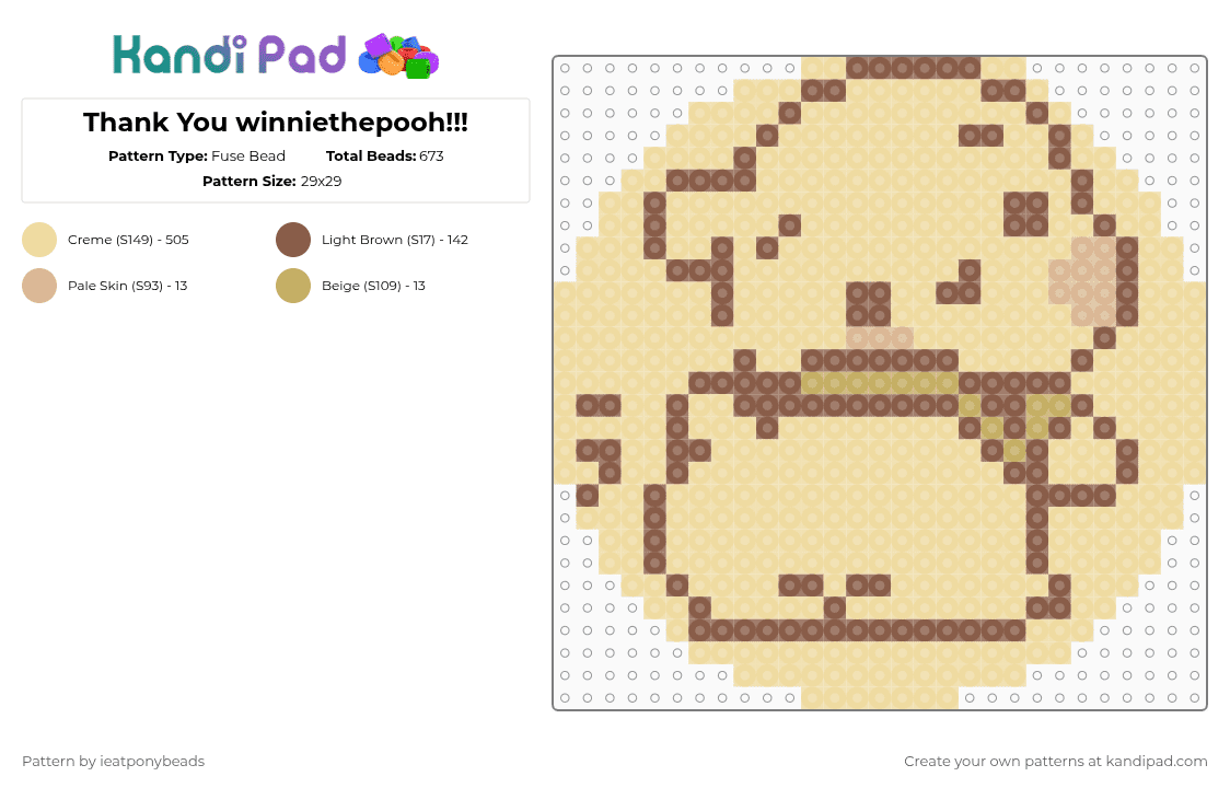 Thank You winniethepooh!!! - Fuse Bead Pattern by ieatponybeads on Kandi Pad - beige,winniethepooh,winnie the pooh,bear,honey,tigger,piglet,kid,cute