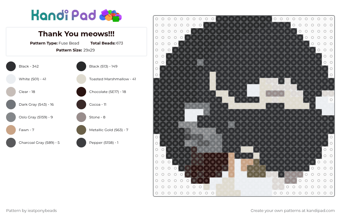 Thank You meows!!! - Fuse Bead Pattern by ieatponybeads on Kandi Pad - black,gray,beige,meowz
