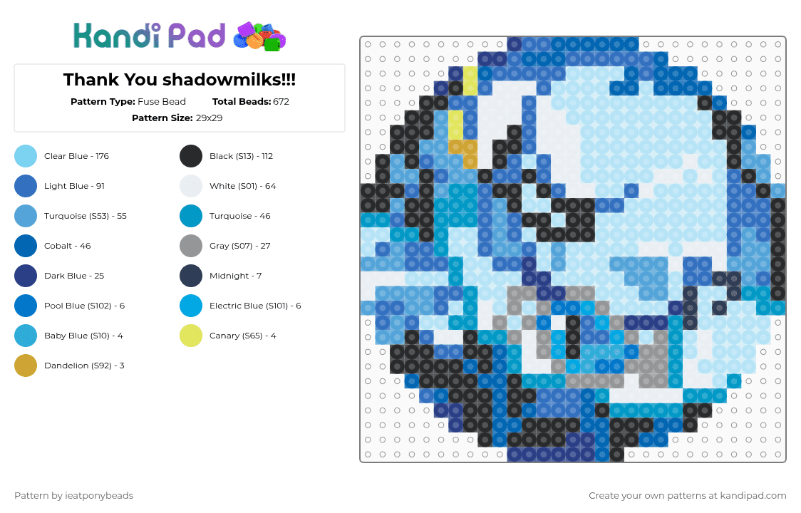 Thank You shadowmilks!!! - Fuse Bead Pattern by ieatponybeads on Kandi Pad - blue,light blue,shadowmilks,cookie,shadow milk cookie,follower