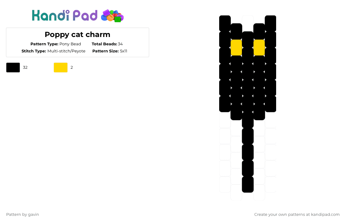 Poppy cat charm - Pony Bead Pattern by gavin on Kandi Pad - black