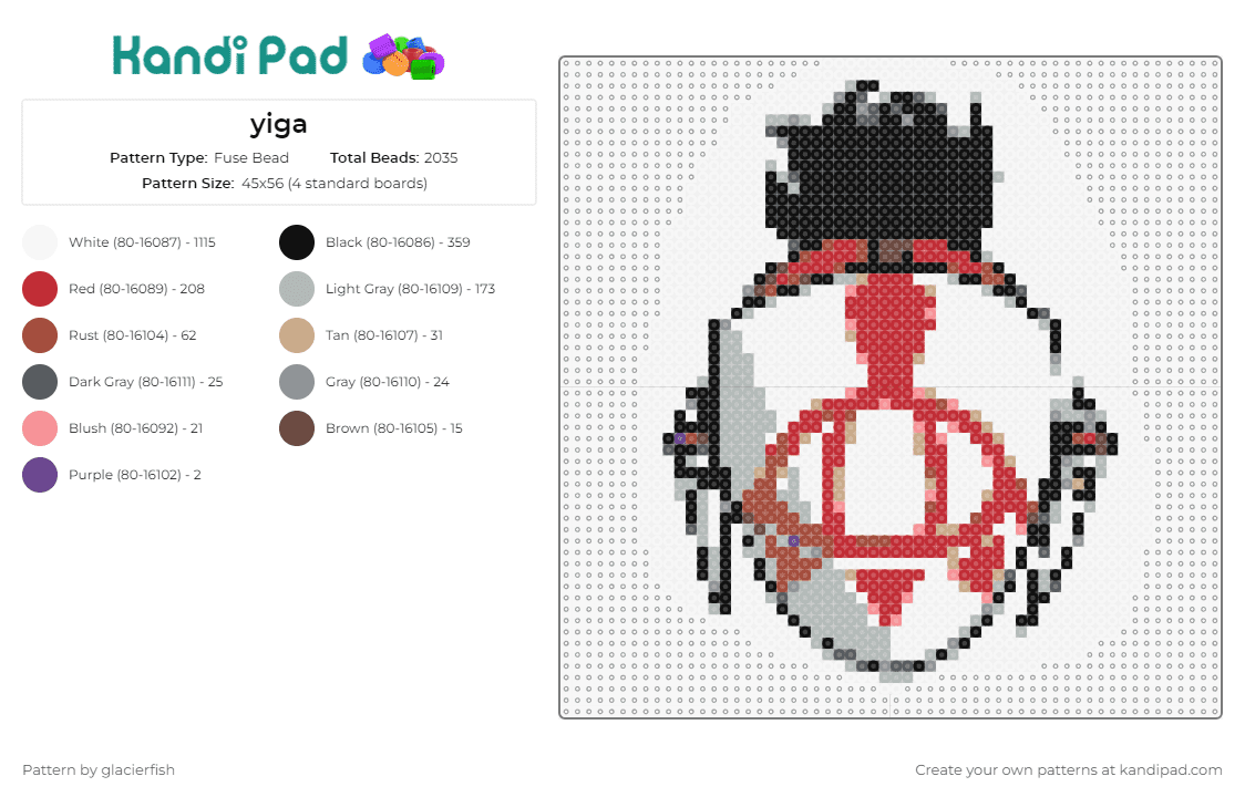 yiga - Fuse Bead Pattern by glacierfish on Kandi Pad - yiga,legend of zelda,video game,clan,emblem,sheikah,stealth,red,white