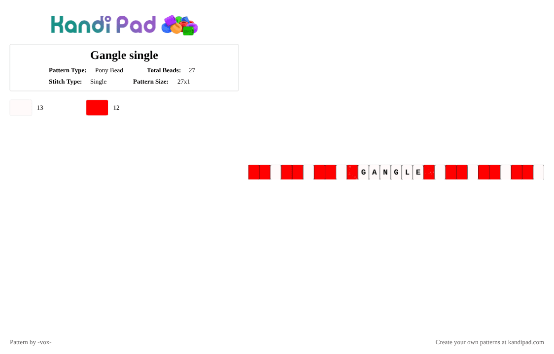 Gangle single - Pony Bead Pattern by -that_one_genya_simp- on Kandi Pad - red, white