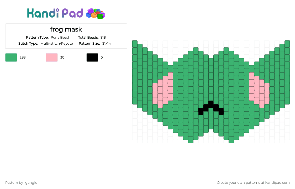 frog mask - Pony Bead Pattern by -vox- on Kandi Pad - green
