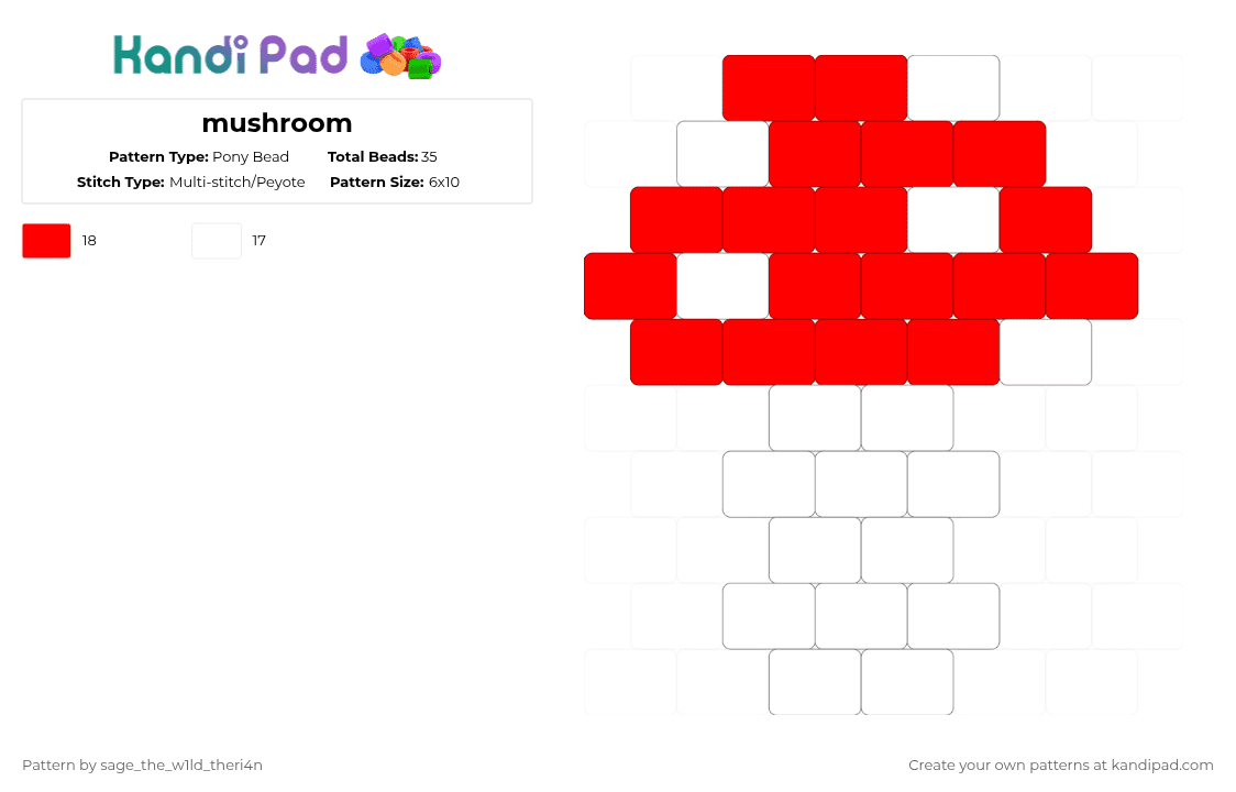 mushroom - Pony Bead Pattern by -vox- on Kandi Pad - white,red