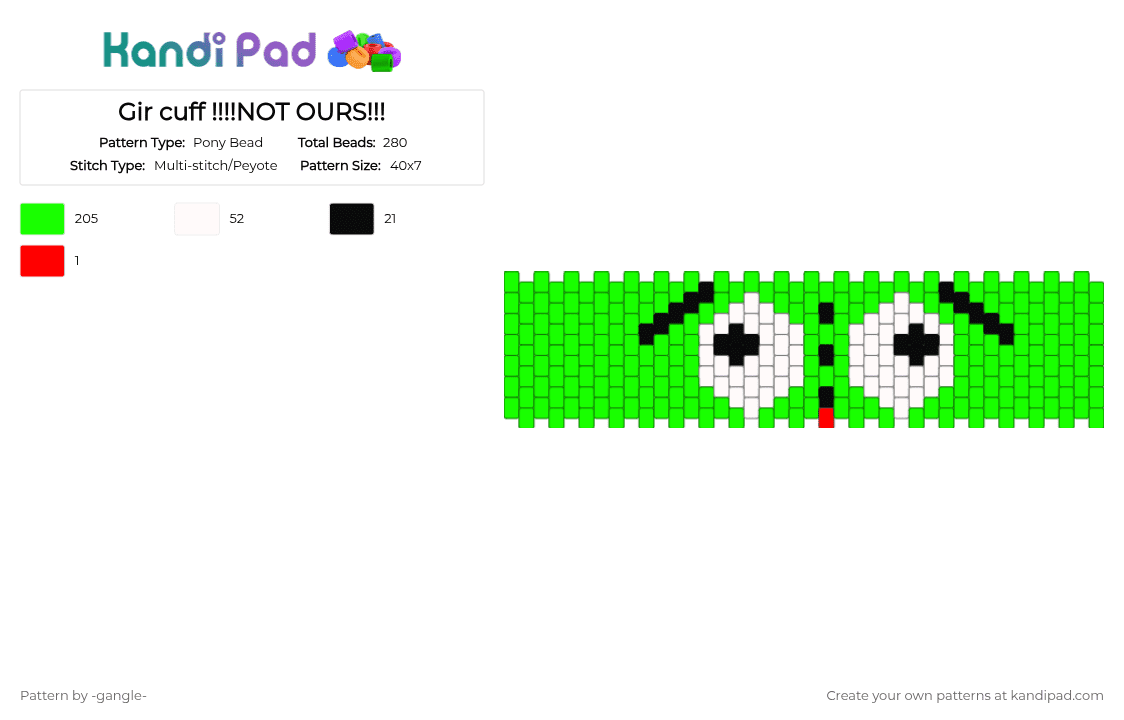 Gir cuff !!!!NOT OURS!!! - Pony Bead Pattern by -vox- on Kandi Pad - green,gir