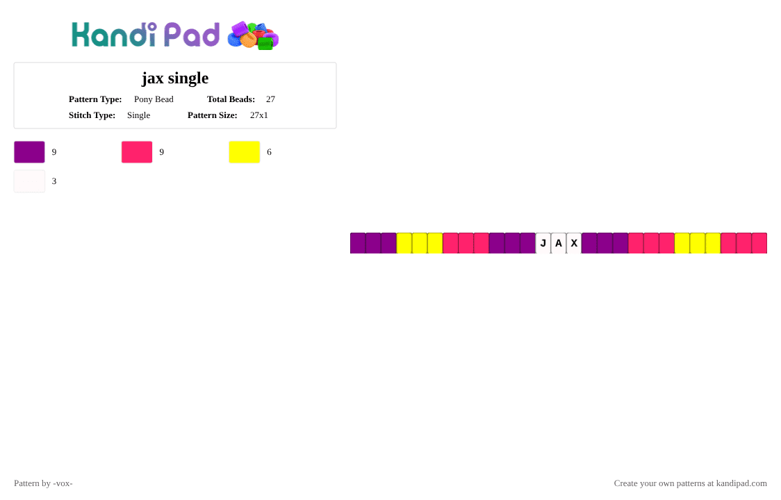 jax single - Pony Bead Pattern by -that_one_genya_simp- on Kandi Pad - pink, red