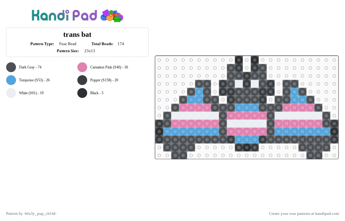 trans bat - Fuse Bead Pattern by -vox- on Kandi Pad - gray