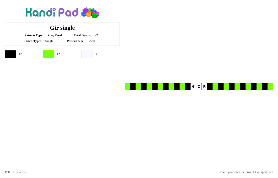 Gir single - Pony Bead Pattern by -vox- on Kandi Pad - green