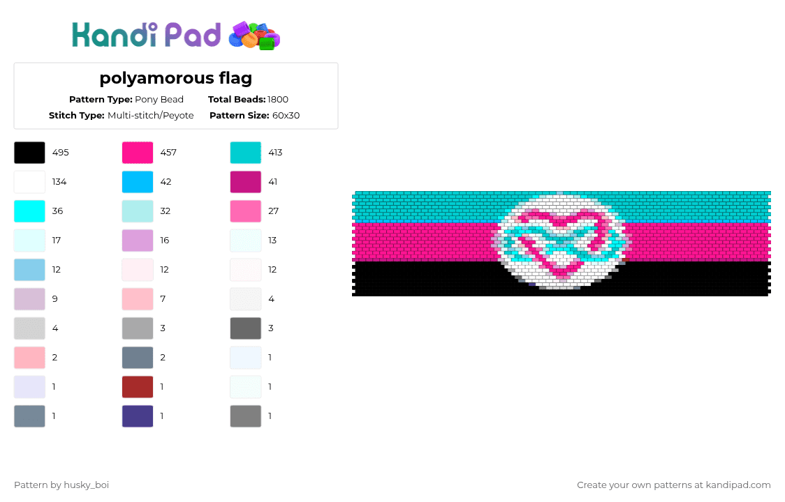 polyamorous flag - Pony Bead Pattern by -vox- on Kandi Pad - light blue,pink