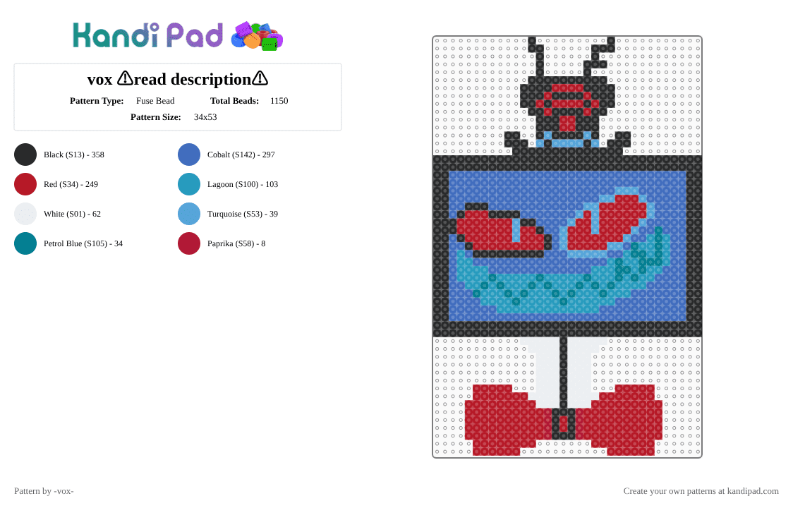vox ⚠read description⚠ - Fuse Bead Pattern by -vox- on Kandi Pad - red,blue