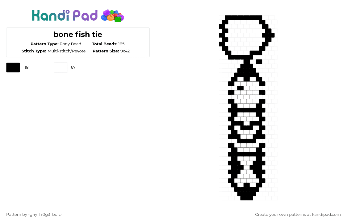 bone fish tie - Pony Bead Pattern by -vox- on Kandi Pad - white,black