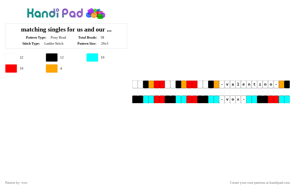 matching singles for us and our bf!!!!! - Pony Bead Pattern by -vox- on Kandi Pad - light blue,red