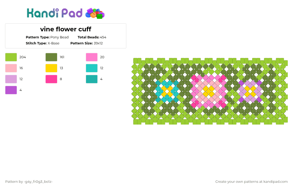 vine flower cuff - Pony Bead Pattern by -vox- on Kandi Pad - green