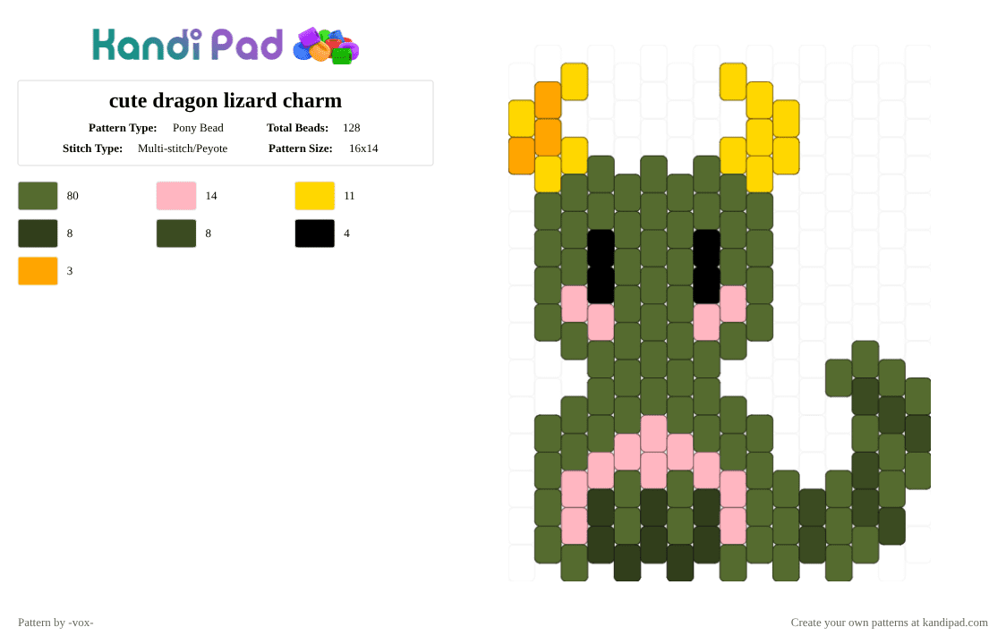 cute dragon lizard charm - Pony Bead Pattern by -vox- on Kandi Pad - gold