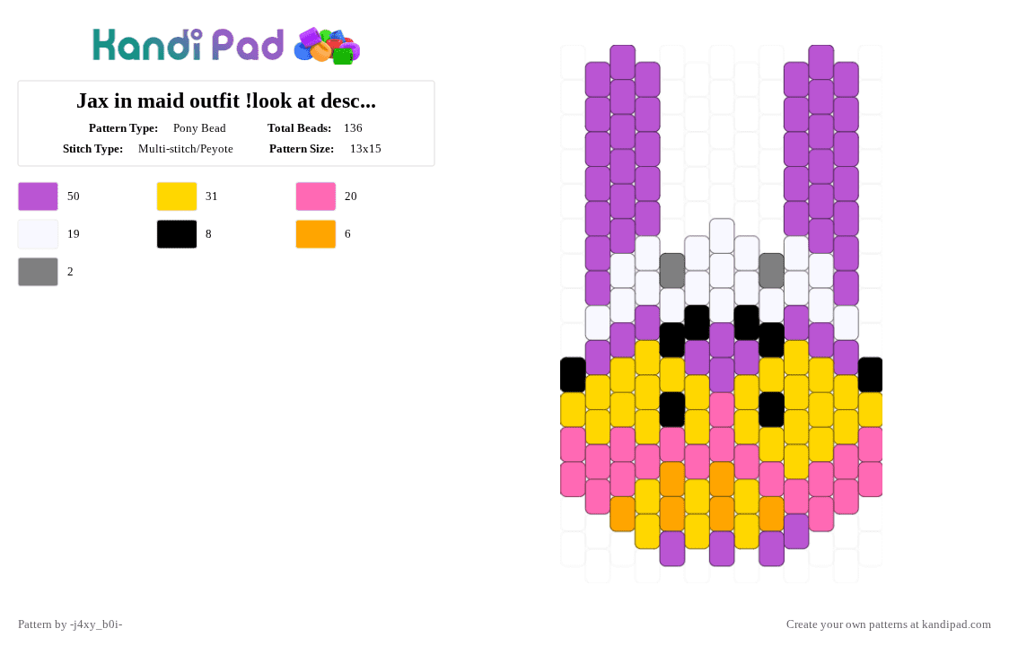 Jax in maid outfit !look at description! - Pony Bead Pattern by -vox- on Kandi Pad - pink,yellow,tadc,jax,huzz