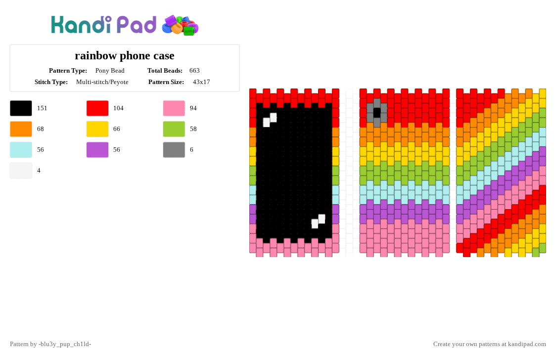 rainbow phone case - Pony Bead Pattern by -vox- on Kandi Pad - red,orange,yellow,pink