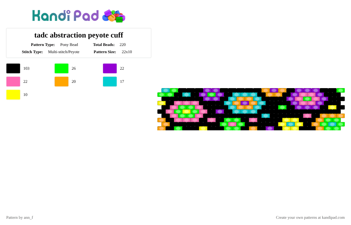 tadc abstraction peyote cuff - Pony Bead Pattern by ann_f on Kandi Pad - black,pink,orange,colorful,tadc,abstraction,rainbow,glow,eyes,peyote
