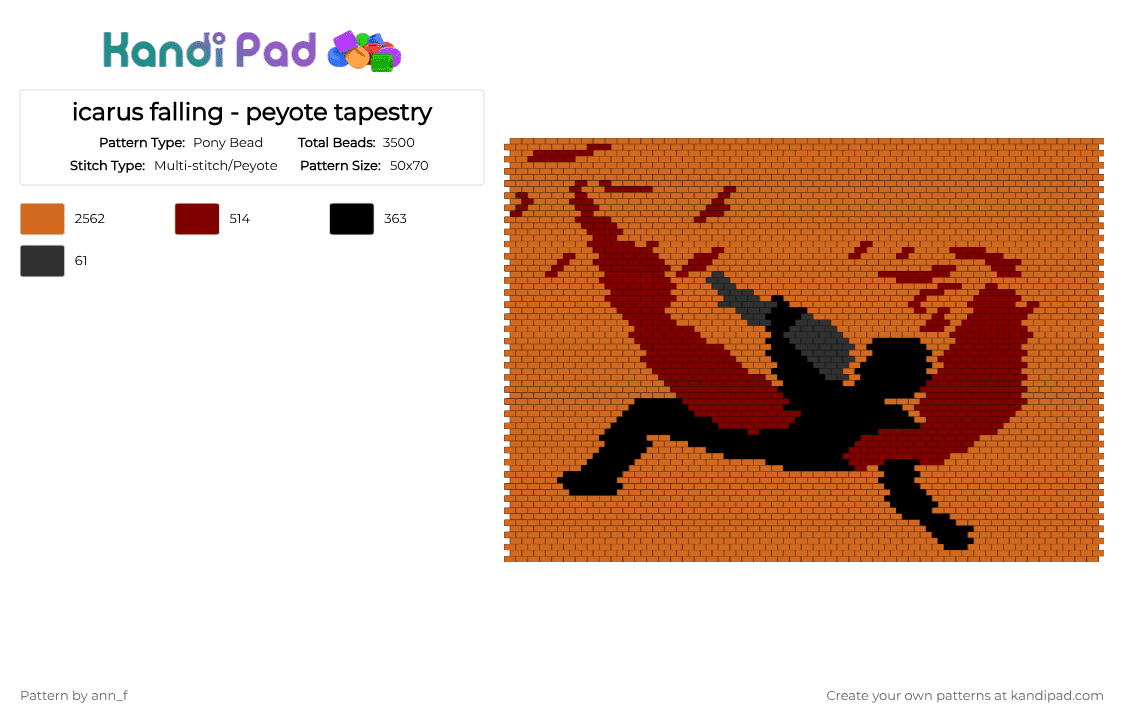 icarus falling - peyote tapestry - Pony Bead Pattern by ann_f on Kandi Pad - orange,black,peyote,red,greek myth,icarus,tapestry
