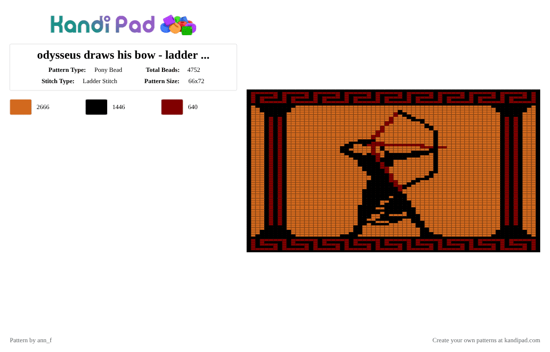 odysseus draws his bow - ladder stitch tapestry - Pony Bead Pattern by ann_f on Kandi Pad - orange,cotdfolkmusic,odysseus,tapestry,ladder stitch,black,red,the odyssey