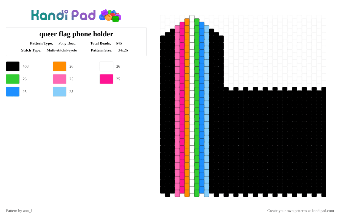 queer flag phone holder - Pony Bead Pattern by ann_f on Kandi Pad - black,pink,light blue,pride,queer,flag,phone holder,bag