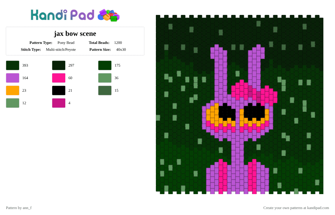 jax bow scene - Pony Bead Pattern by ann_f on Kandi Pad - black,pink,jax,tadc,bow,tapestry,peyote,trans,purple,green