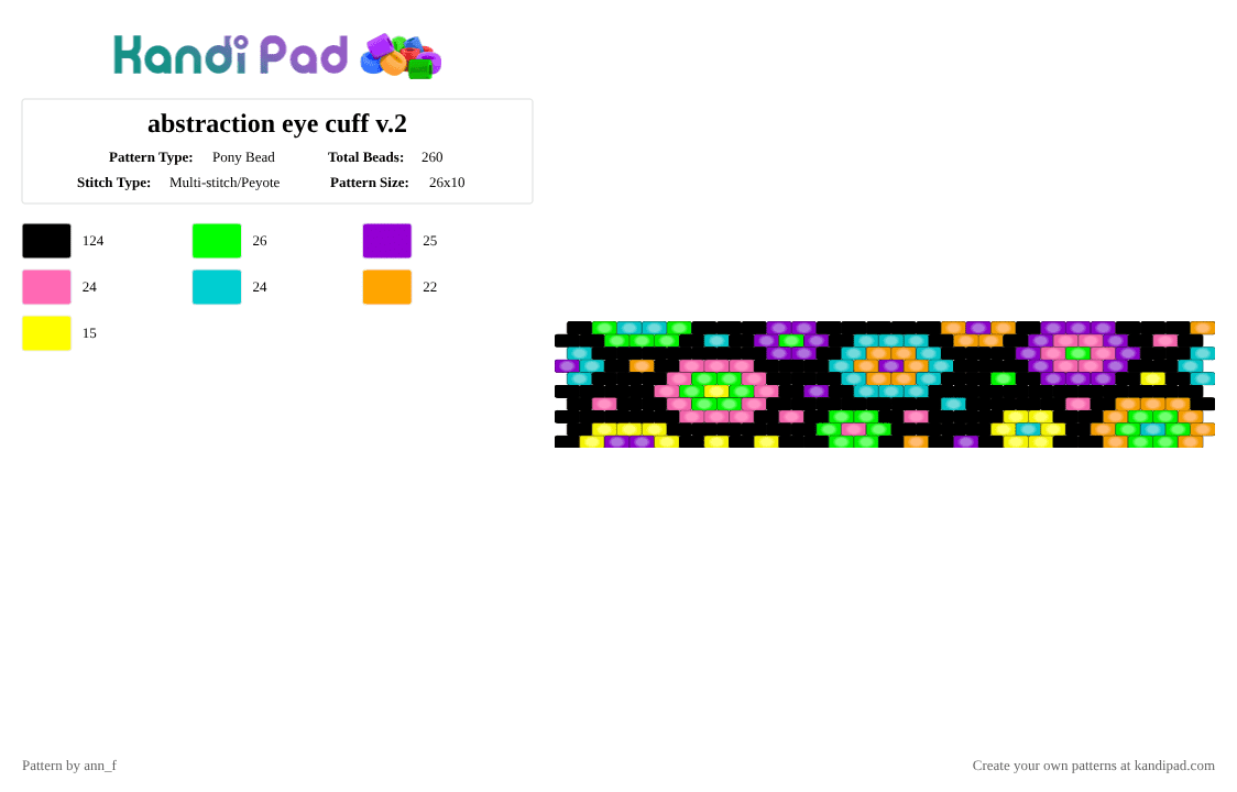 abstraction eye cuff v.2 - Pony Bead Pattern by ann_f on Kandi Pad - black,pink,light blue,colorful,tadc,abstaction,eyes,rainbow,peyote,cuff