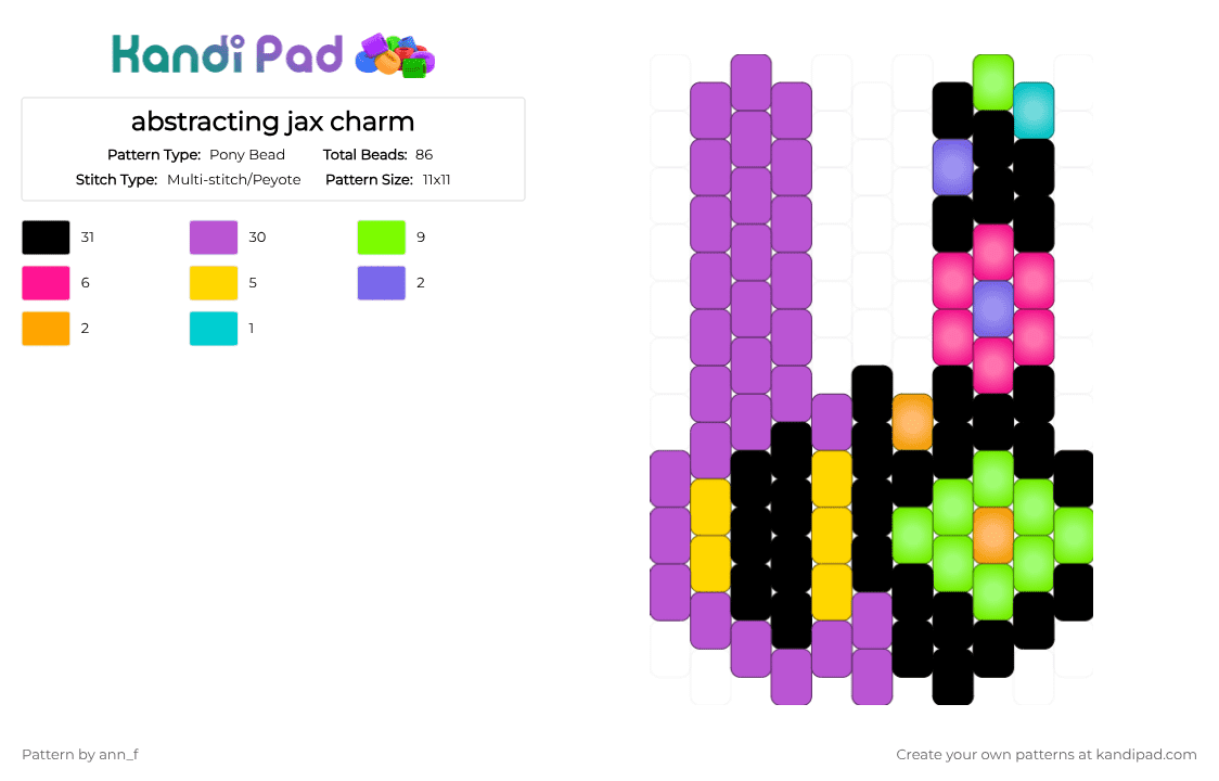 abstracting jax charm - Pony Bead Pattern by ann_f on Kandi Pad - pink,green,tadc,jax,abstracting,peyote,charm,purple,black