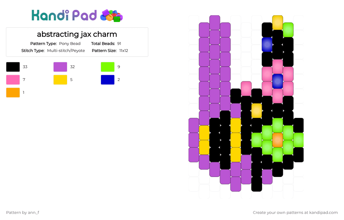 abstracting jax charm - Pony Bead Pattern by ann_f on Kandi Pad - pink,tadc,jax,abstracting,peyote,charm,purple,black